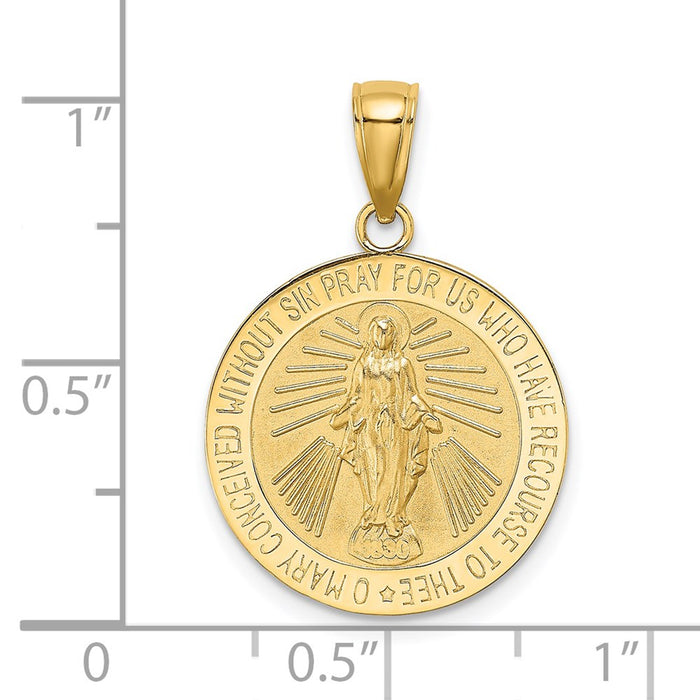 Million Charms 14K Yellow Gold Themed Polished & Satin Religious Miraculous Medal Charm