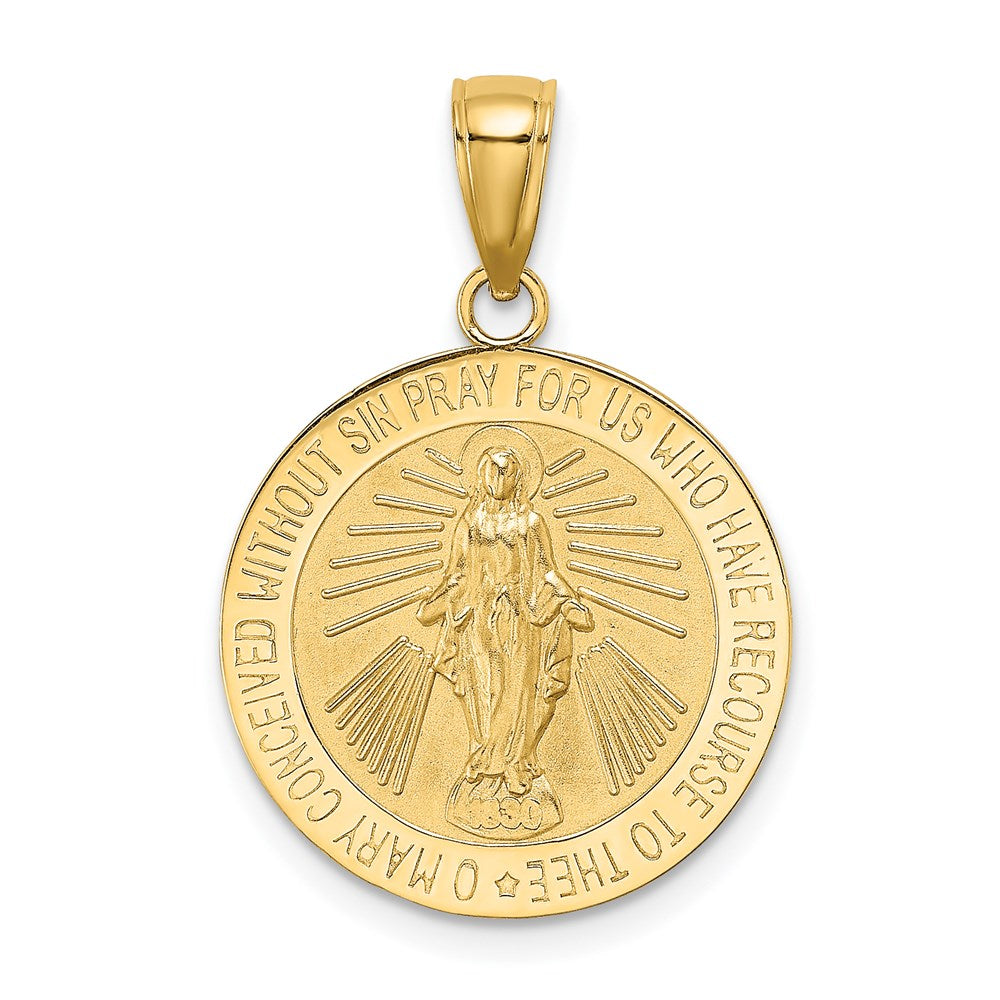 Million Charms 14K Yellow Gold Themed Polished & Satin Religious Miraculous Medal Charm