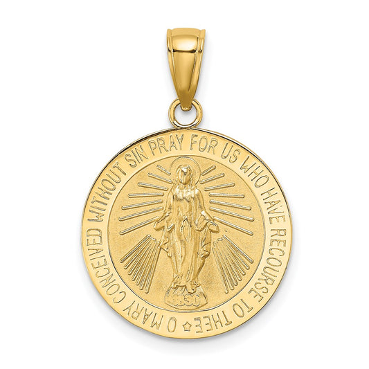 Million Charms 14K Yellow Gold Themed Polished & Satin Religious Miraculous Medal Charm