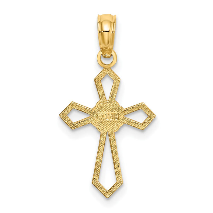 Million Charms 14K Yellow Gold Themed Cut-Out & Flat Relgious Cross With Flower Charm