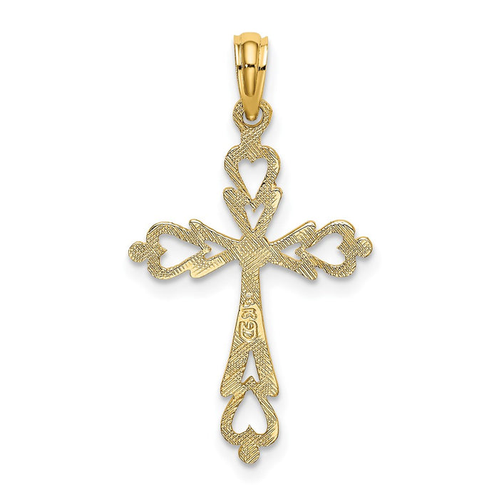 Million Charms 14K Yellow Gold Themed Relgious Cross Cut-Out With Heart Ends Charm