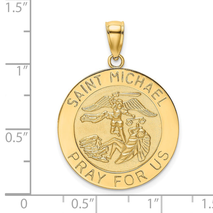 Million Charms 14K Yellow Gold Themed Polished & Satin Religious Saint Michael Medal Charm