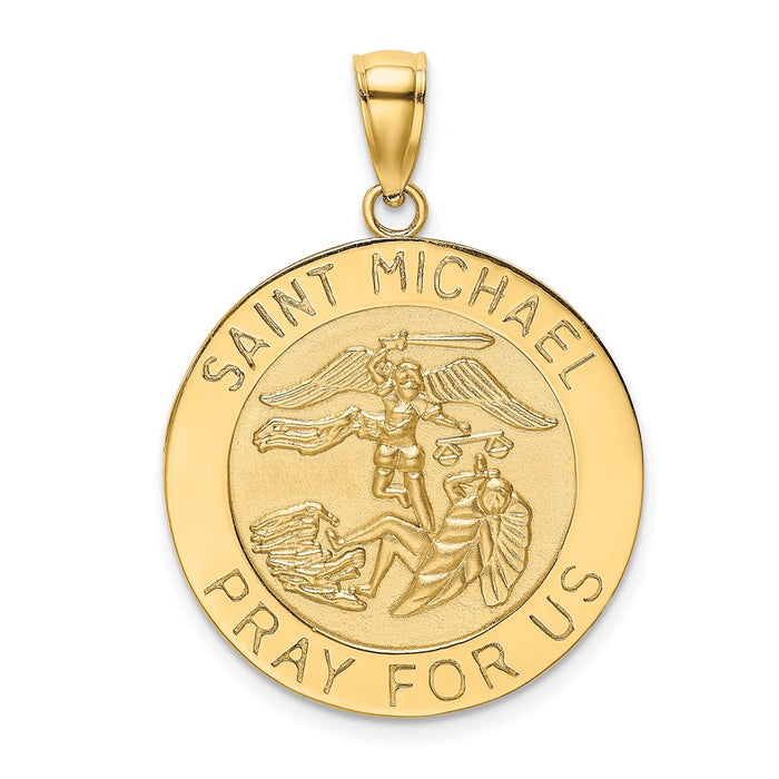 Million Charms 14K Yellow Gold Themed Polished & Satin Religious Saint Michael Medal Charm