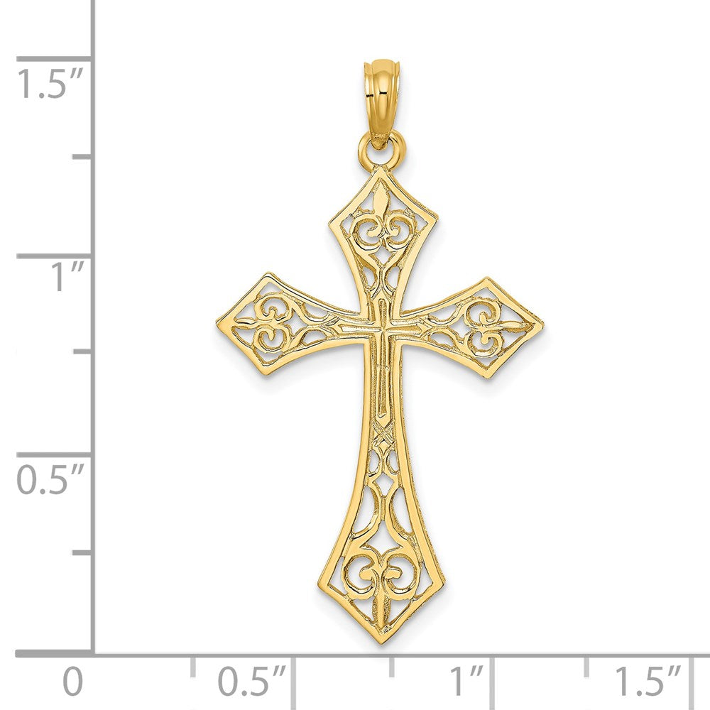 Million Charms 14K Yellow Gold Themed Filigree Relgious Cross Charm