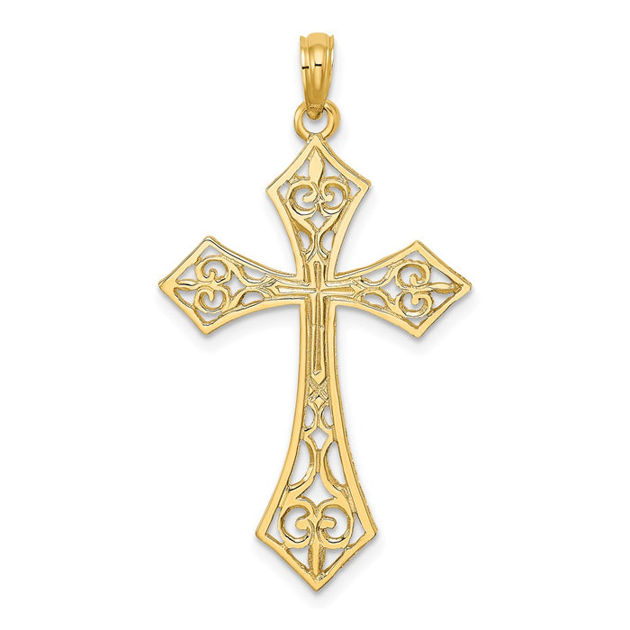 Million Charms 14K Yellow Gold Themed Filigree Relgious Cross Charm