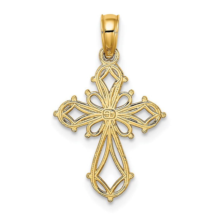 Million Charms 14K Yellow Gold Themed Cut-Out Fancy Relgious Cross Charm