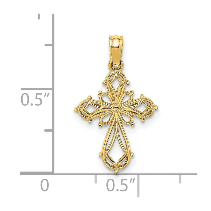Million Charms 14K Yellow Gold Themed Cut-Out Fancy Relgious Cross Charm