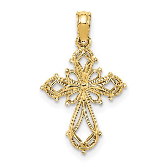 Million Charms 14K Yellow Gold Themed Cut-Out Fancy Relgious Cross Charm