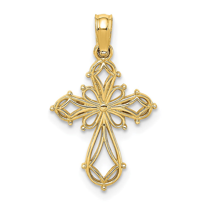 Million Charms 14K Yellow Gold Themed Cut-Out Fancy Relgious Cross Charm