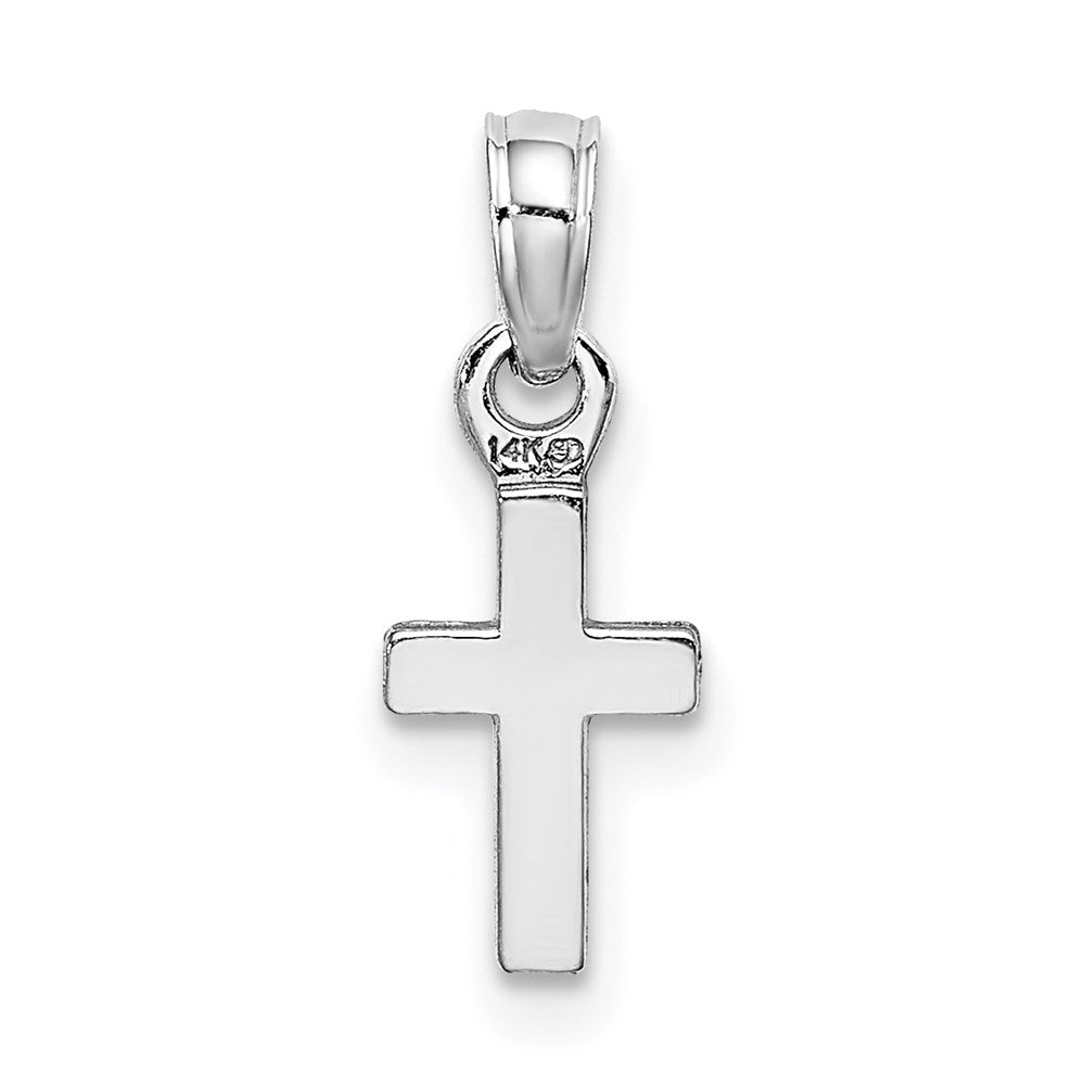 Million Charms 14K Whit Gold Themed 3-D & Polished Mini Relgious Cross Charm