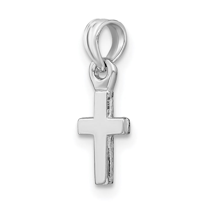 Million Charms 14K Whit Gold Themed 3-D & Polished Mini Relgious Cross Charm