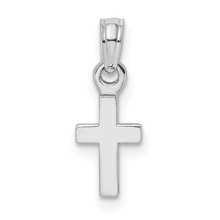 Million Charms 14K Whit Gold Themed 3-D & Polished Mini Relgious Cross Charm