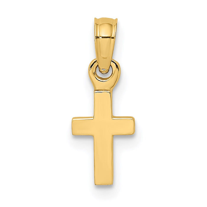 Million Charms 14K Yellow Gold Themed 3-D & Polished Mini Relgious Cross Charm