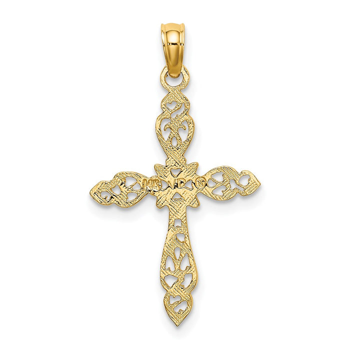 Million Charms 14K Yellow Gold Themed Polished & Cut-Out Relgious Cross Charm