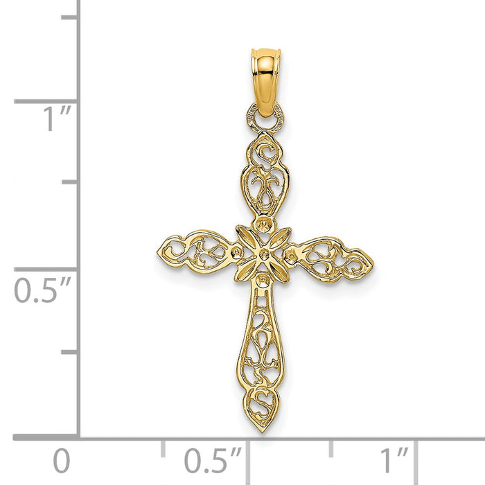 Million Charms 14K Yellow Gold Themed Polished & Cut-Out Relgious Cross Charm