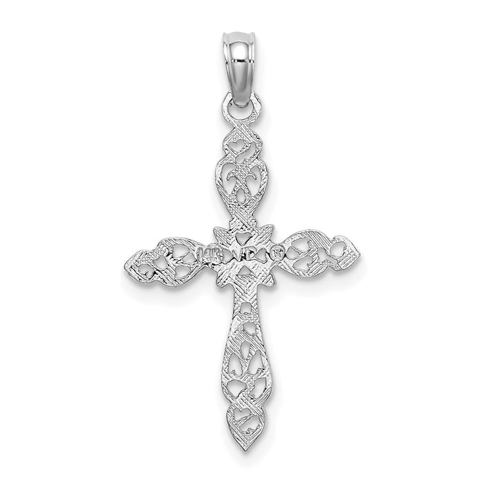 Million Charms 14K White Gold Themed Polished & Cut-Out Relgious Cross Charm