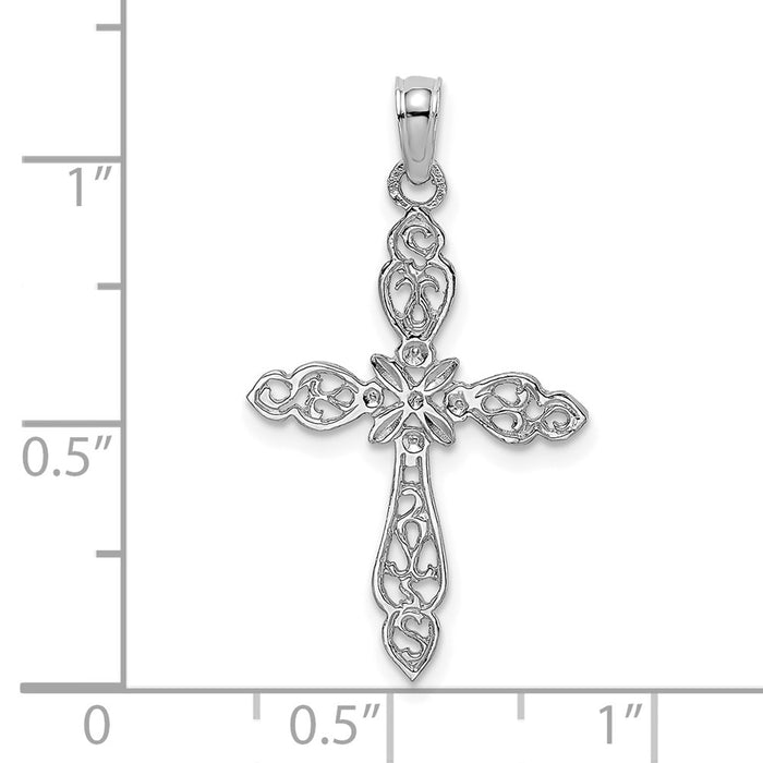 Million Charms 14K White Gold Themed Polished & Cut-Out Relgious Cross Charm