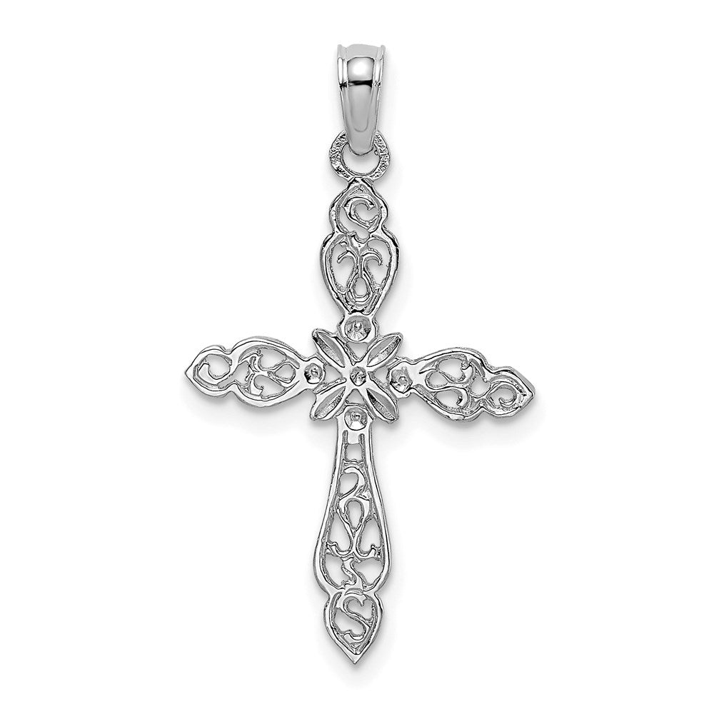 Million Charms 14K White Gold Themed Polished & Cut-Out Relgious Cross Charm