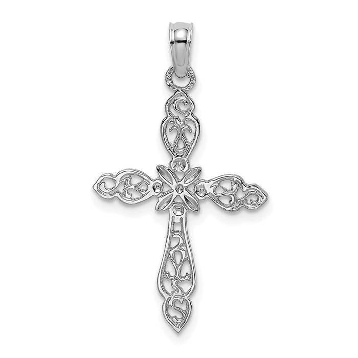 Million Charms 14K White Gold Themed Polished & Cut-Out Relgious Cross Charm