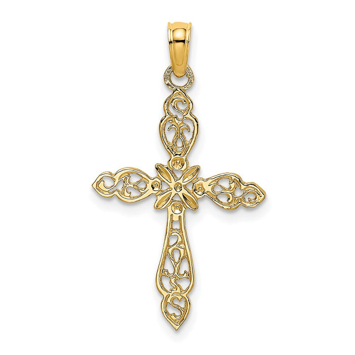 Million Charms 14K Yellow Gold Themed Polished & Cut-Out Relgious Cross Charm