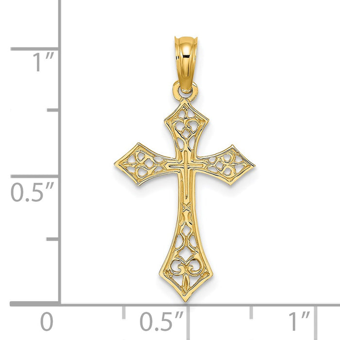 Million Charms 14K Yellow Gold Themed Filigree Relgious Cross Charm
