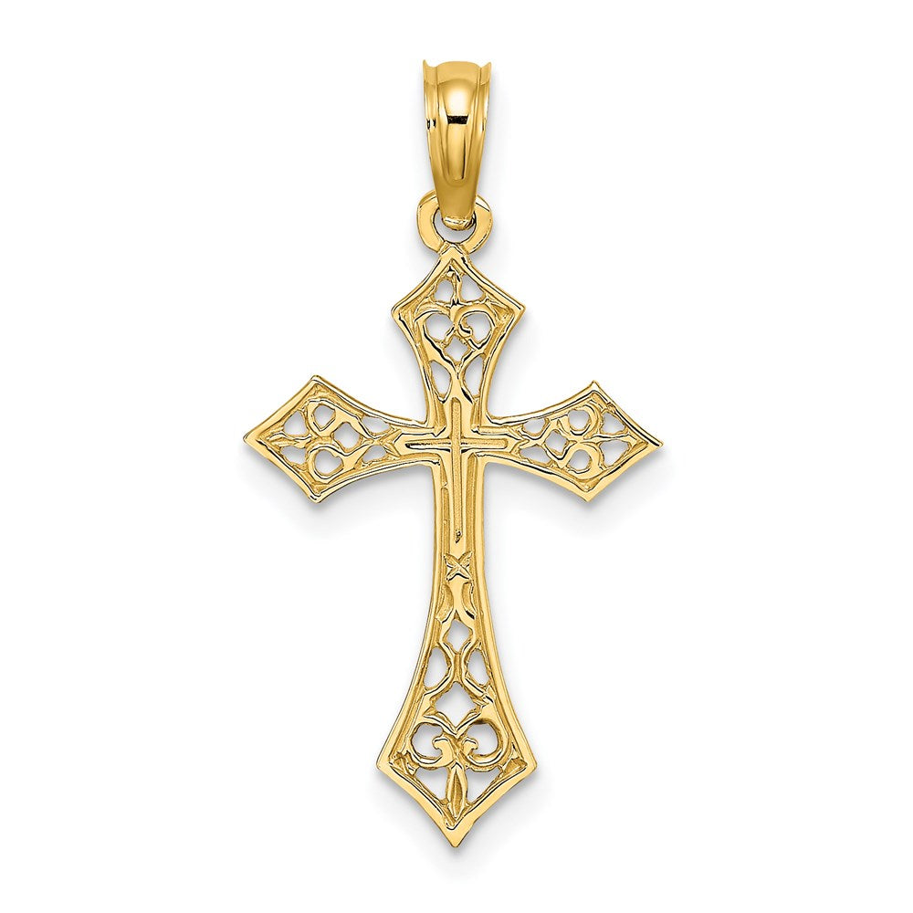 Million Charms 14K Yellow Gold Themed Filigree Relgious Cross Charm