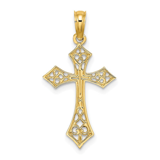 Million Charms 14K Yellow Gold Themed Filigree Relgious Cross Charm