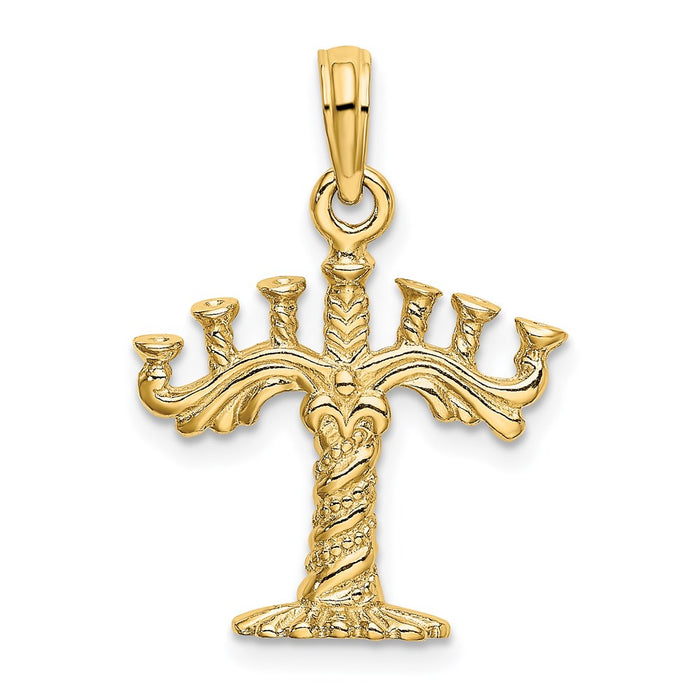 Million Charms 14K Yellow Gold Themed 3-D Textured Menorah Charm