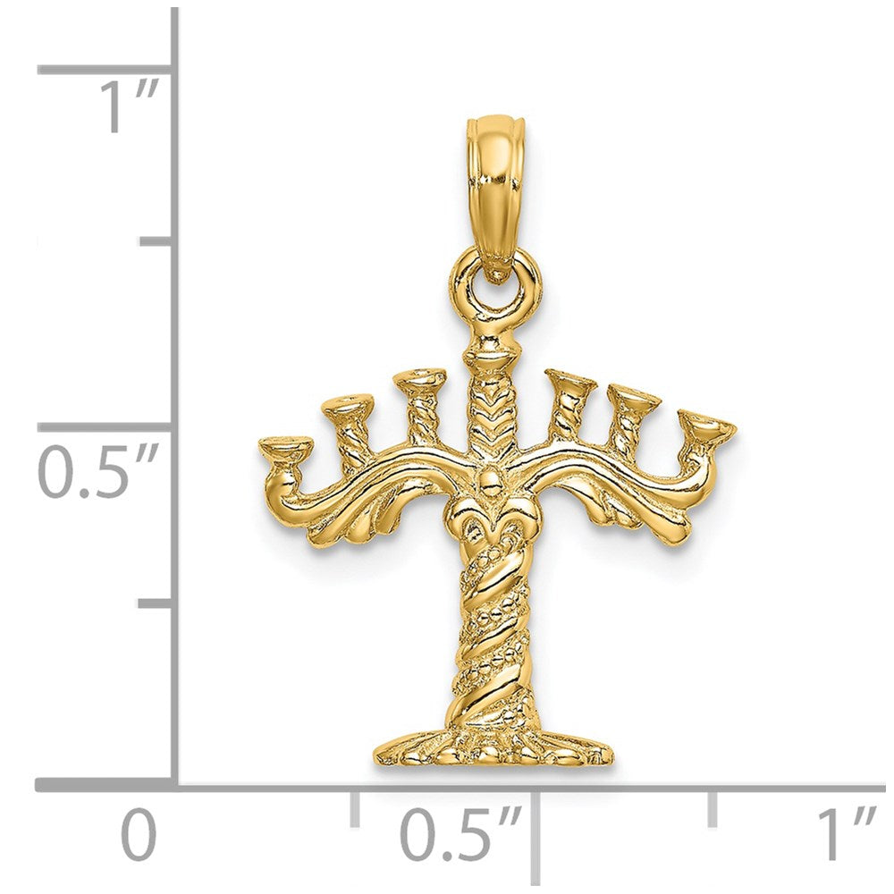 Million Charms 14K Yellow Gold Themed 3-D Textured Menorah Charm
