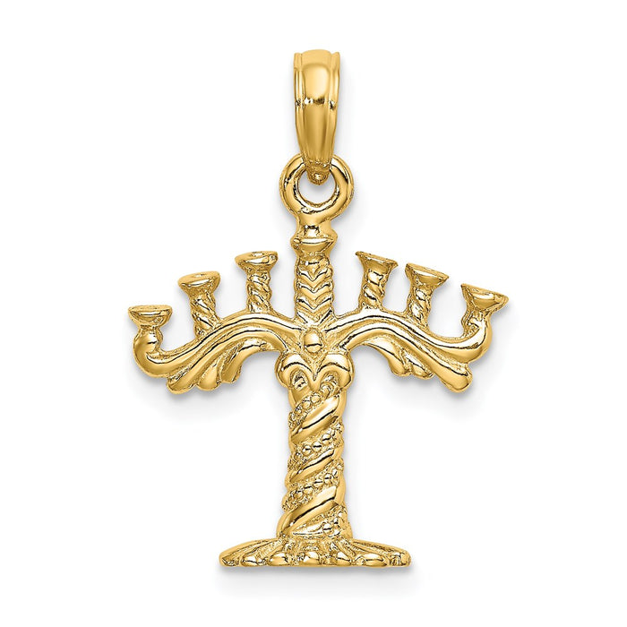 Million Charms 14K Yellow Gold Themed 3-D Textured Menorah Charm