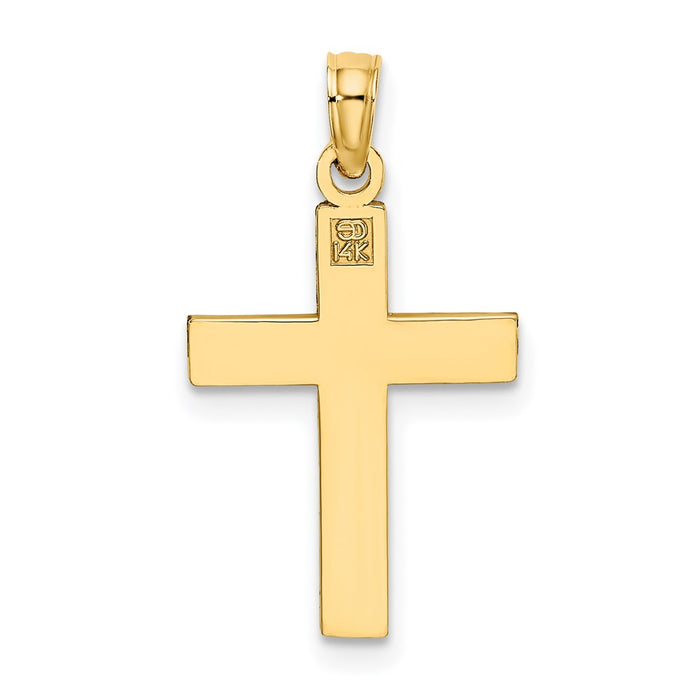 Million Charms 14K Yellow Gold Themed Diamond-Cut Block Relgious Cross Charm