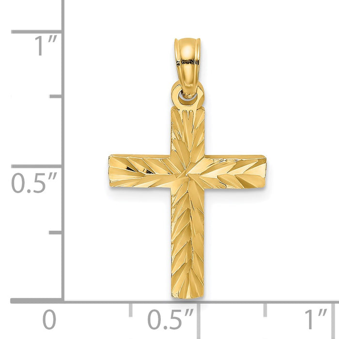 Million Charms 14K Yellow Gold Themed Diamond-Cut Block Relgious Cross Charm