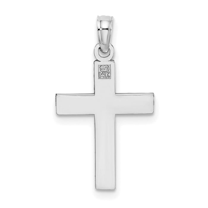 Million Charms 14K White Gold Themed Diamond-Cut Block Relgious Cross Charm