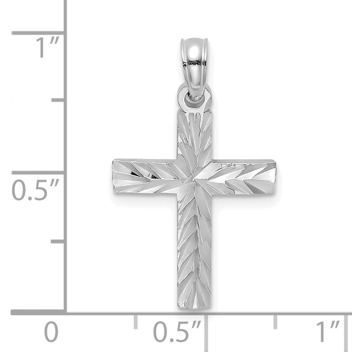 Million Charms 14K White Gold Themed Diamond-Cut Block Relgious Cross Charm