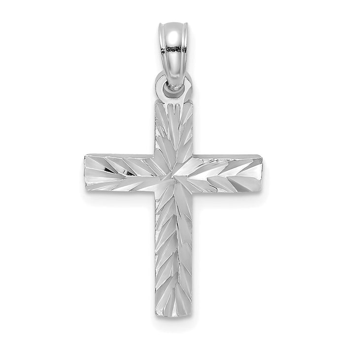 Million Charms 14K White Gold Themed Diamond-Cut Block Relgious Cross Charm