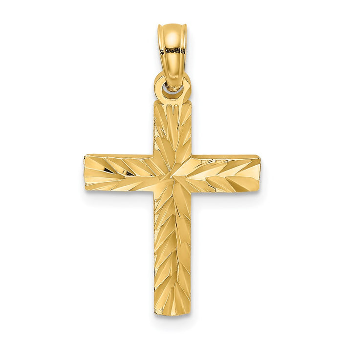 Million Charms 14K Yellow Gold Themed Diamond-Cut Block Relgious Cross Charm