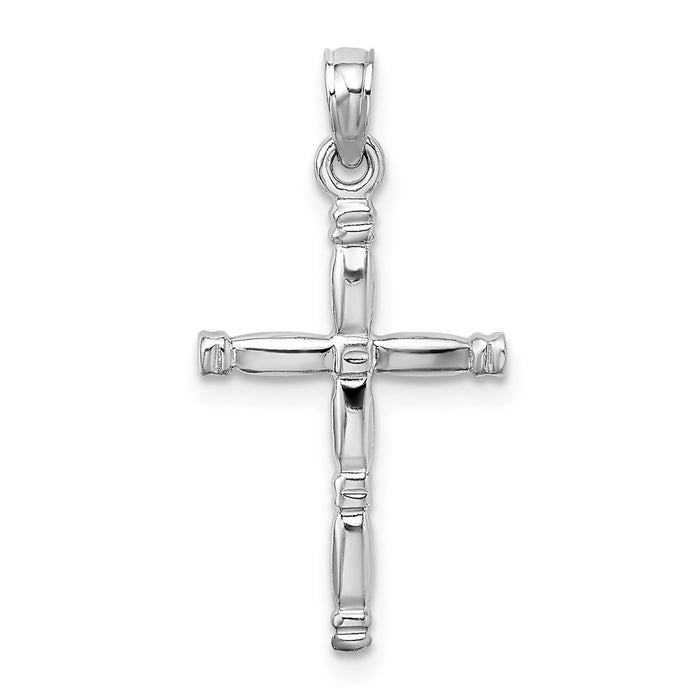 Million Charms 14K White Gold Themed 3-D Polished Relgious Cross Charm