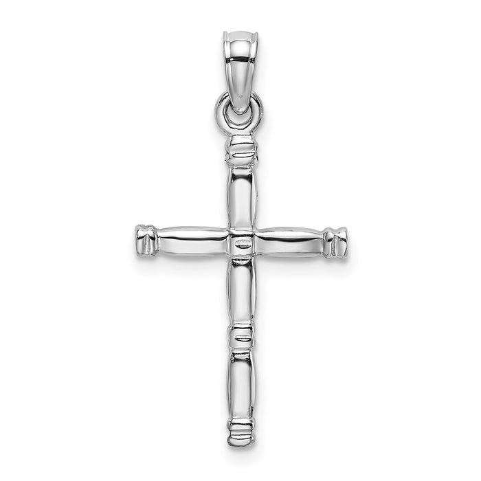 Million Charms 14K White Gold Themed 3-D Polished Relgious Cross Charm