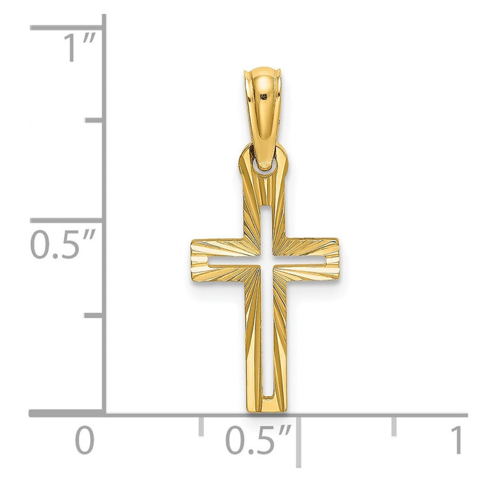 Million Charms 14K Yellow Gold Themed Diamond-Cut Relgious Cross Charm