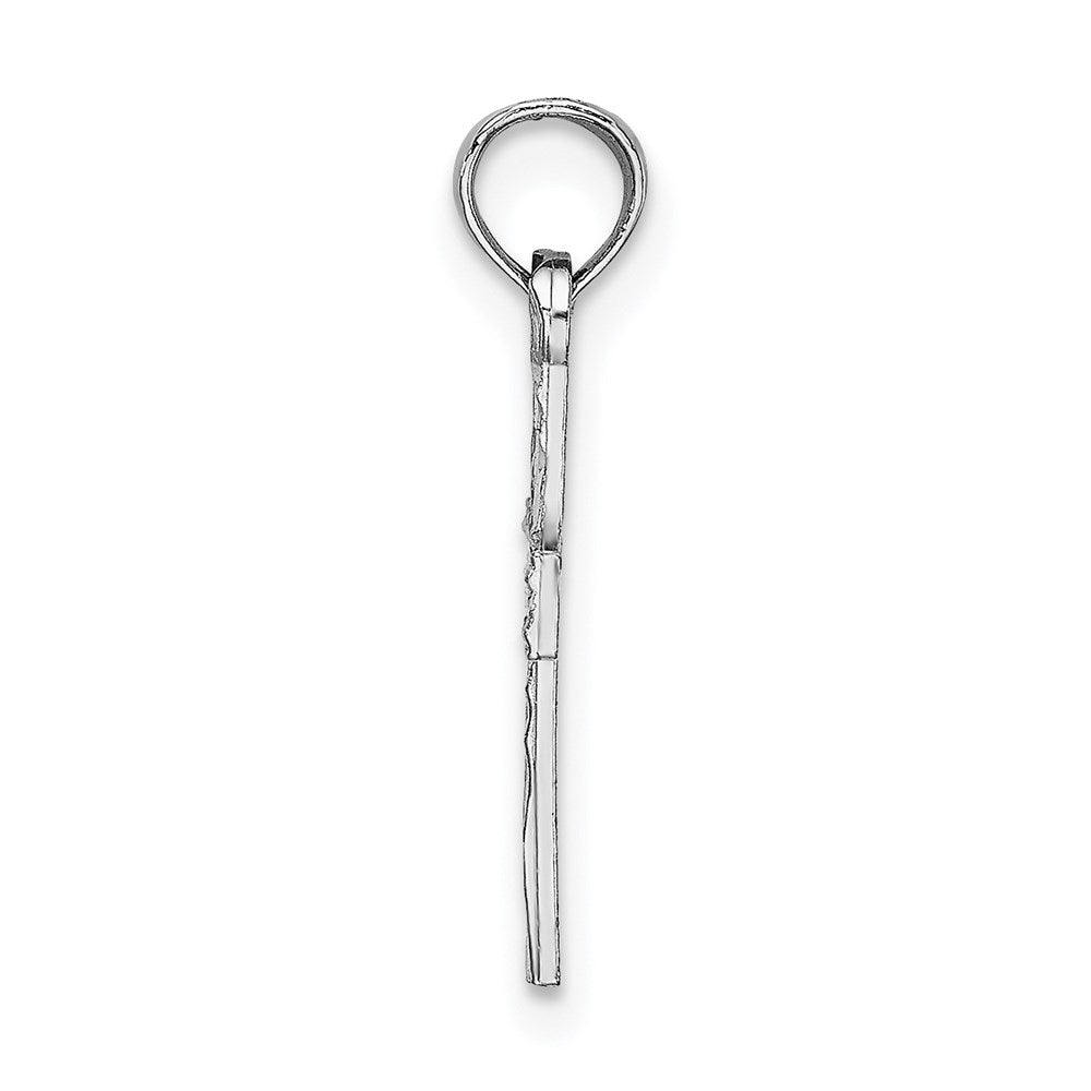 Million Charms 14K White Gold Themed Diamond-Cut Relgious Cross Charm