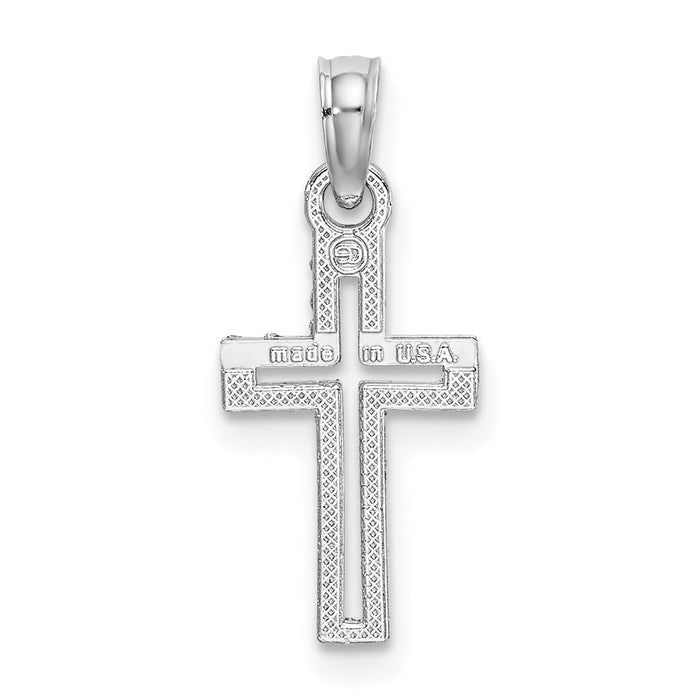 Million Charms 14K White Gold Themed Diamond-Cut Relgious Cross Charm