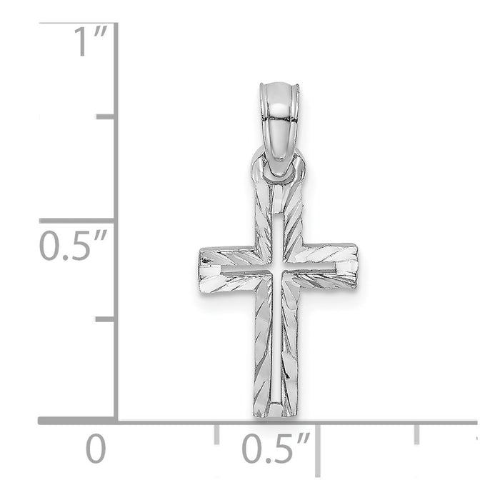 Million Charms 14K White Gold Themed Diamond-Cut Relgious Cross Charm