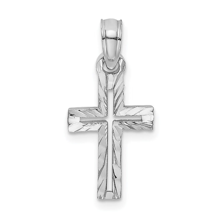 Million Charms 14K White Gold Themed Diamond-Cut Relgious Cross Charm