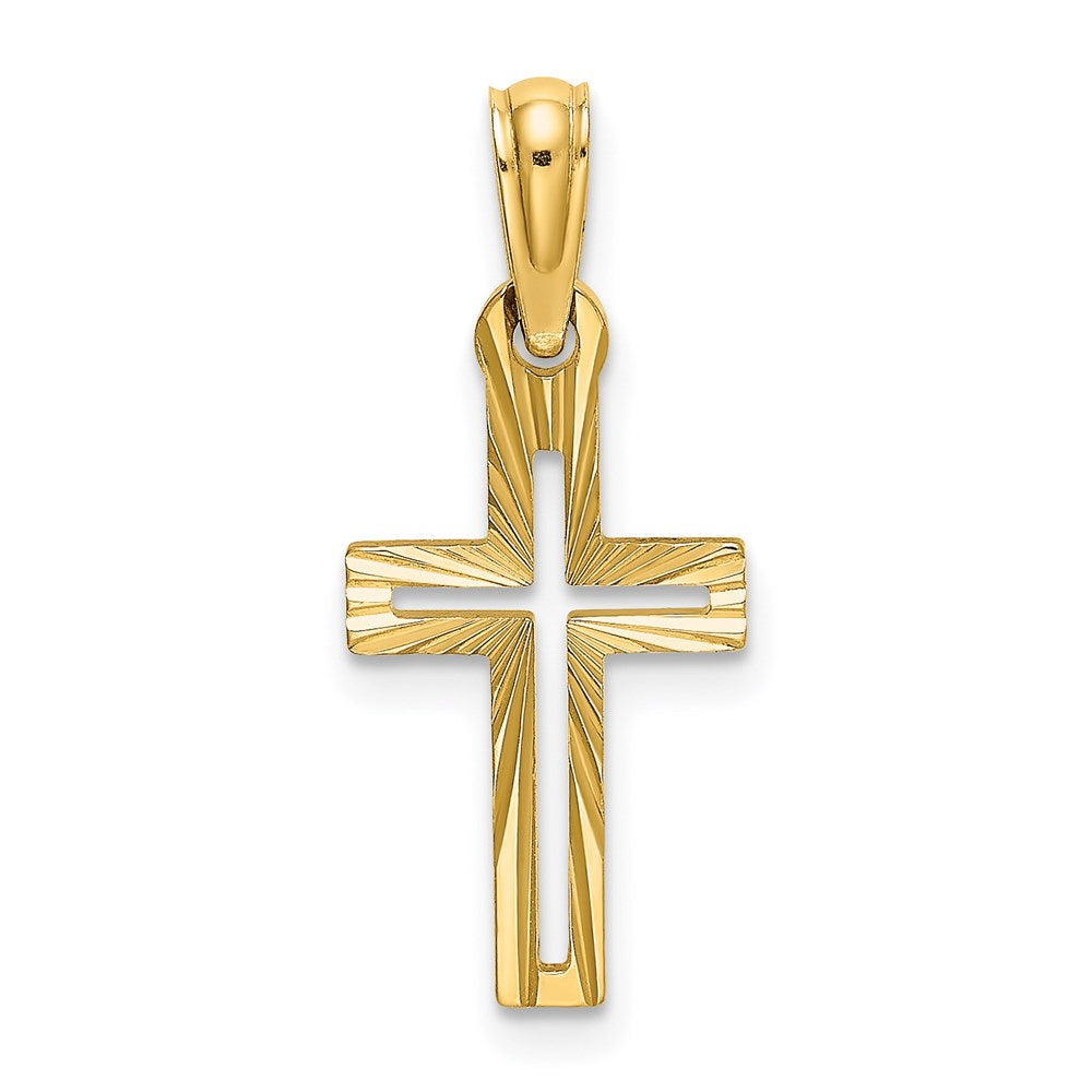 Million Charms 14K Yellow Gold Themed Diamond-Cut Relgious Cross Charm