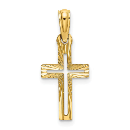 Million Charms 14K Yellow Gold Themed Diamond-Cut Relgious Cross Charm