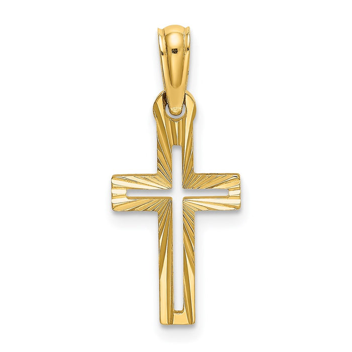 Million Charms 14K Yellow Gold Themed Diamond-Cut Relgious Cross Charm