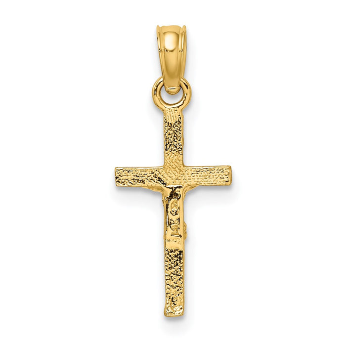 Million Charms 14K Yellow Gold Themed 2-D Mini Relgious Crucifix Charm