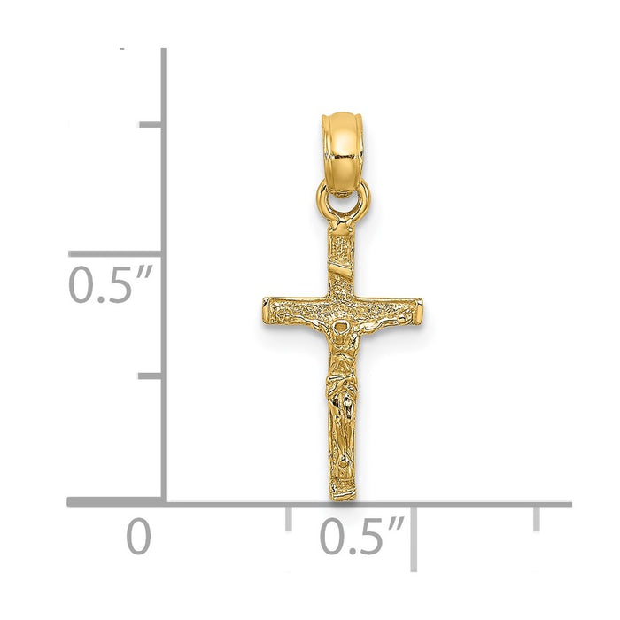 Million Charms 14K Yellow Gold Themed 2-D Mini Relgious Crucifix Charm