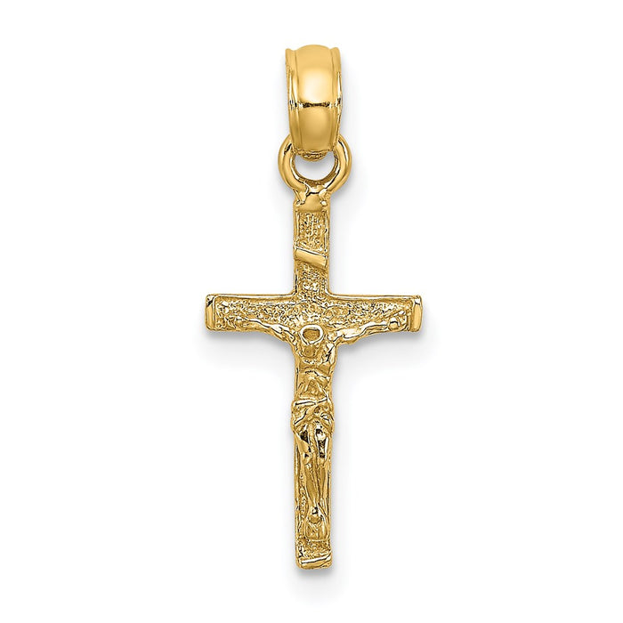 Million Charms 14K Yellow Gold Themed 2-D Mini Relgious Crucifix Charm