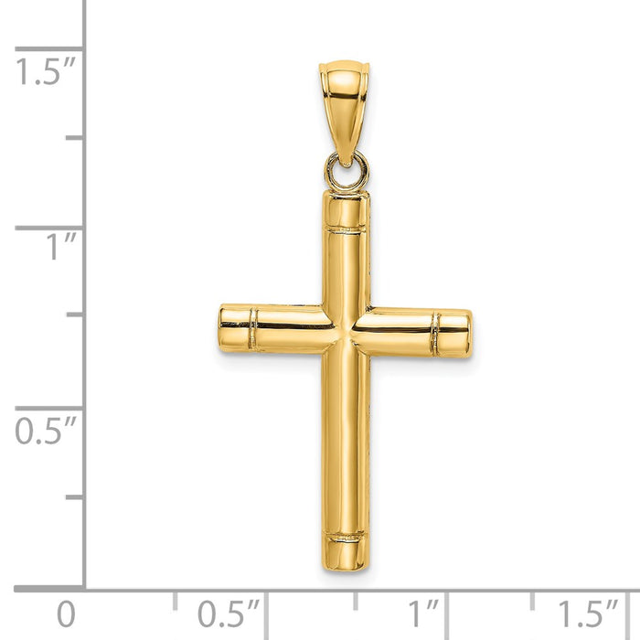 Million Charms 14K Yellow Gold Themed Tubular Relgious Cross Charm